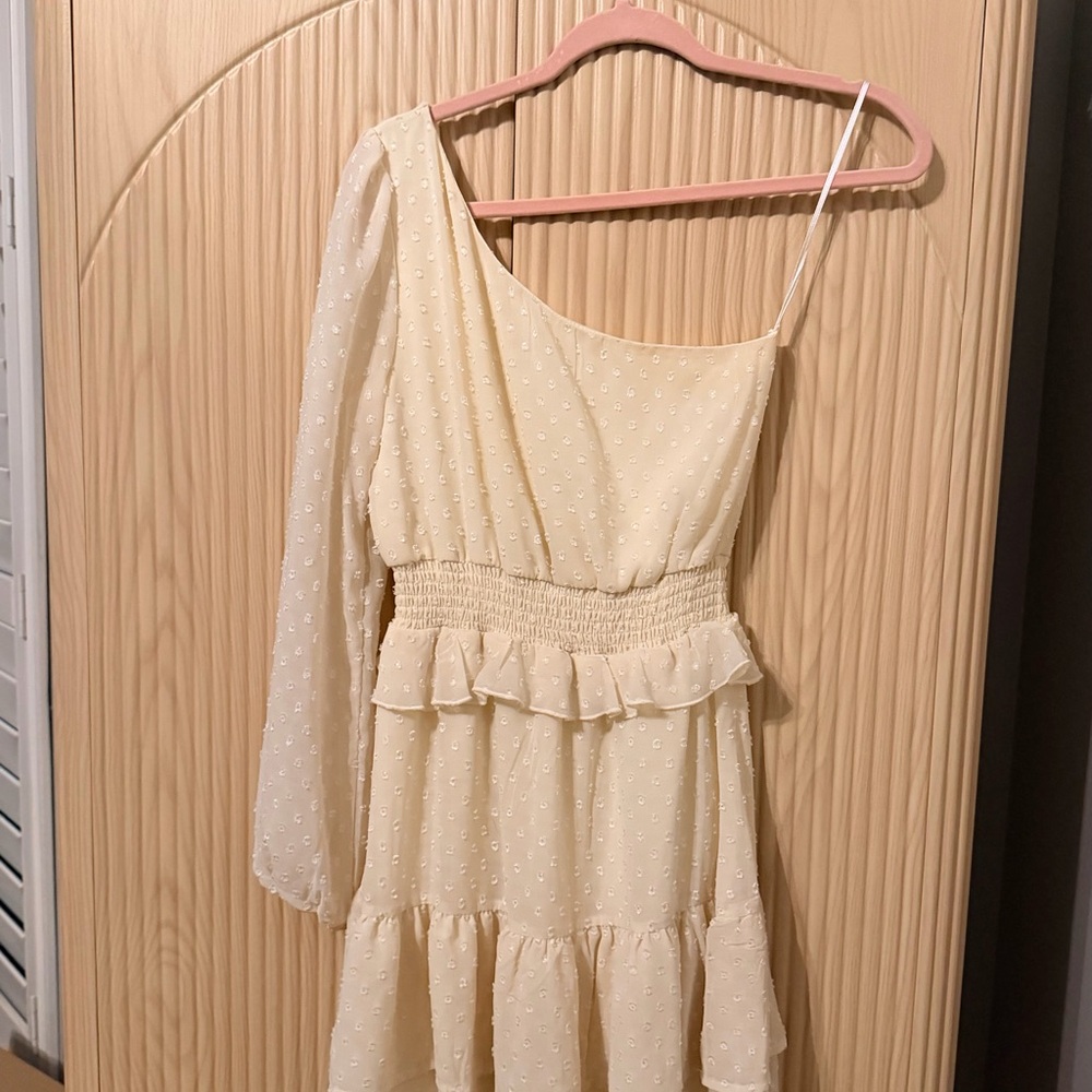 Altar'd State Cream One-Shoulder Dress